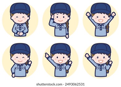 This is an illustration of a pose set of a female postman.