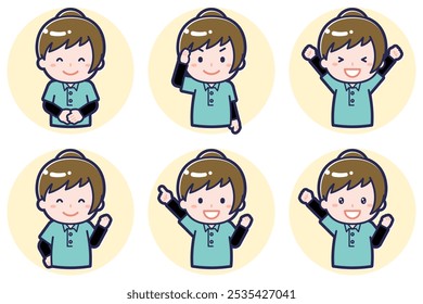 This is an illustration of a pose set of a female child support worker.