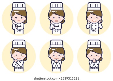 This is an illustration of a pose set of a female chef.