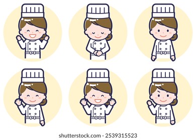 This is an illustration of a pose set of a female chef.