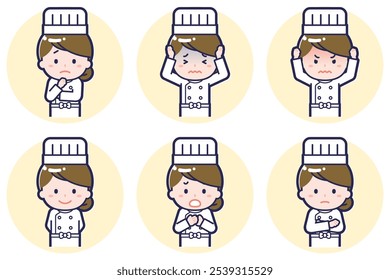 Esta é uma ilustração de um conjunto de pose de uma chef feminina.