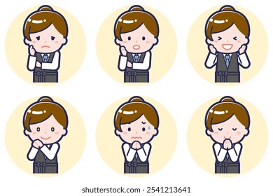 This is an illustration of a pose set of a female bartender.