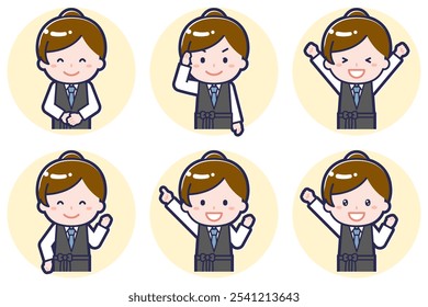 This is an illustration of a pose set of a female bartender.