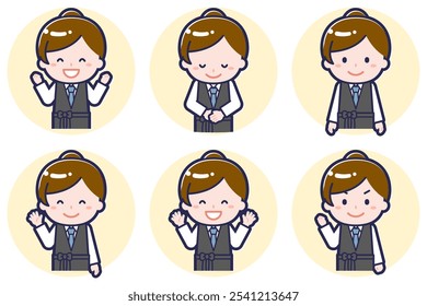 This is an illustration of a pose set of a female bartender.