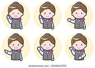This is an illustration of a pose set of a female salesperson.