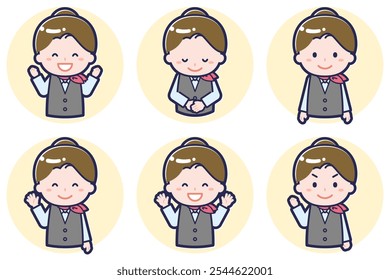 This is an illustration of a pose set of a female salesperson.