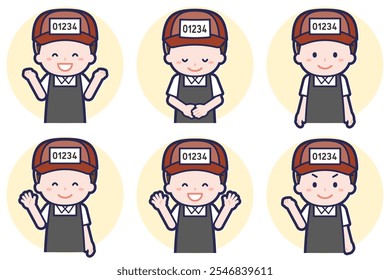 This is an illustration of a pose set of a fishmonger man.