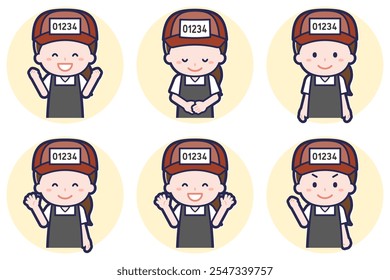 This is an illustration of a pose set of a fishmonger woman.