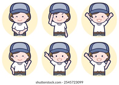 This is an illustration of a pose set of a greengrocer's woman.