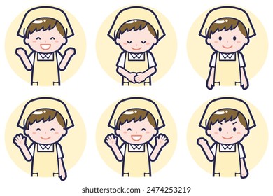 This is an illustration of a pose set of a male housekeeper.