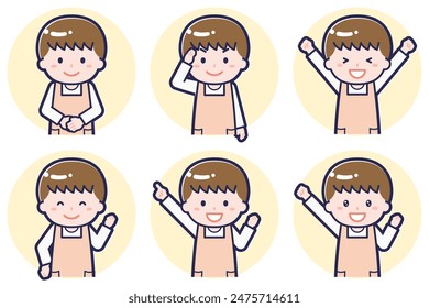 This is an illustration of a pose set of a male nursery teacher.