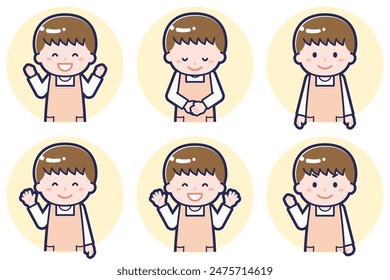 This is an illustration of a pose set of a male nursery teacher.