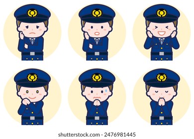 This is an illustration of a pose set of a male police officer.
