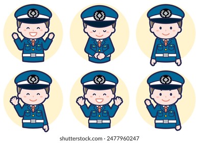 This is an illustration of a pose set of a male security guard.