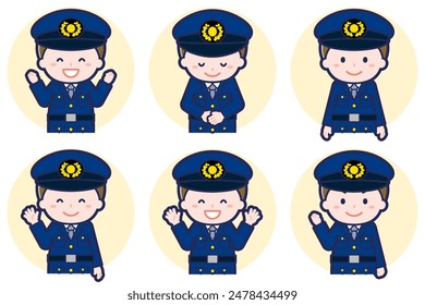 This is an illustration of a pose set of a male police officer.