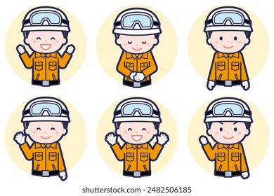 This is an illustration of a pose set of a male rescue worker.