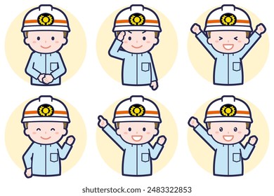 This is an illustration of a pose set of a male emergency worker.