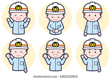 This is an illustration of a pose set of a male emergency worker.