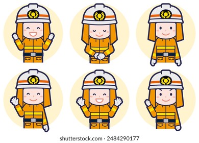 This is an illustration of a pose set of a male firefighter.