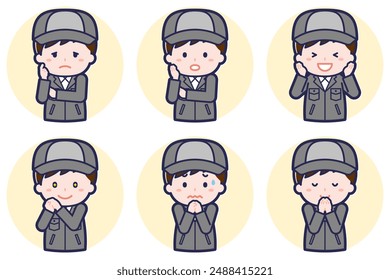 This is an illustration of a pose set of a male factory worker.