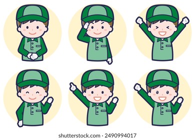 This is an illustration of a pose set of a male deliveryman.