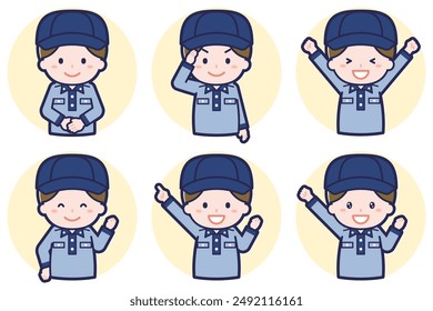 This is an illustration of a pose set of a male postman.