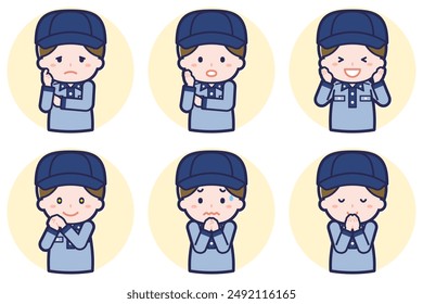 This is an illustration of a pose set of a male postman.