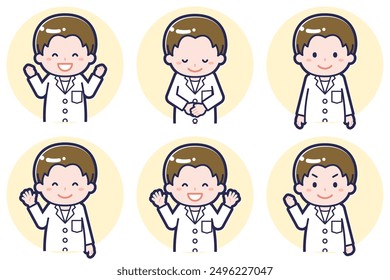 This is an illustration of a pose set of a male pharmacist.