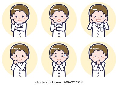 This is an illustration of a pose set of a male pharmacist.