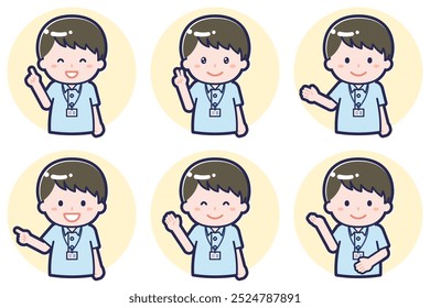 This is an illustration of a pose set of a male caregiver.