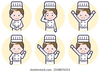 This is an illustration of a pose set of a male chef.