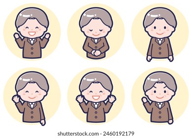 This is an illustration of a pose set of a woman, an old woman.