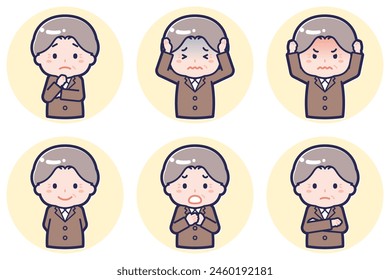 This is an illustration of a pose set of a woman, an old woman.