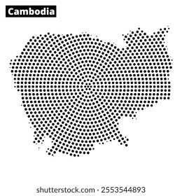 This illustration presents a dot representation of Cambodia, highlighting its geographic outline and features through a unique artistic style.