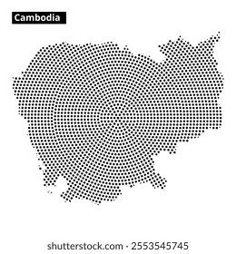 This illustration presents a dot representation of Cambodia, highlighting its geographic outline and features through a unique artistic style.