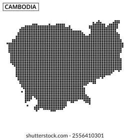 This illustration presents a dot representation of Cambodia, highlighting its geographic outline and features through a unique artistic style.