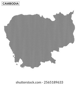 This illustration presents a dot representation of Cambodia, highlighting its geographic outline and features through a unique artistic style.