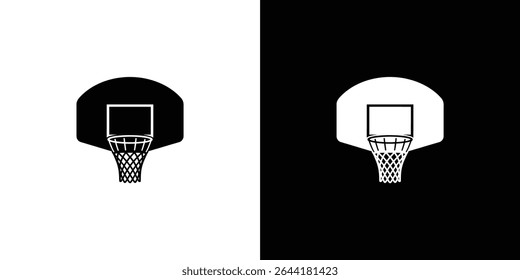 Esta ilustração apresenta dois basquete hoops, um em preto sobre branco e o outro em branco sobre preto, mostrando um contraste impressionante para esportes ou temas de design.