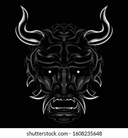 This is an illustration for printing on t-shirts, the design of an illustration of a demon mask with background sacred geometry