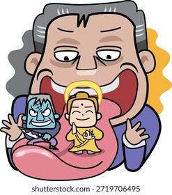 Esta é uma ilustração do provérbio "Aceite o bem e o mal".
As coisas não vão correr bem se nós só aceitarmos pessoas boas, então nós também aceitamos pessoas más para fazer um uso efetivo delas.