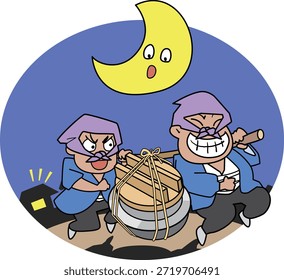 Esta é uma ilustração do provérbio "A chaleira é roubada numa noite iluminada pela lua."
O ladrão escolhe agir em uma noite iluminada pela lua quando ele está mais visível.