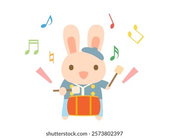 This is an illustration of a rabbit playing a drum.