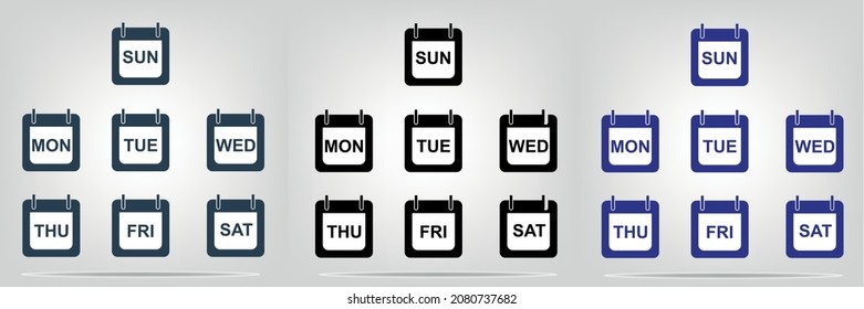 Esta es una Ilustración de un icono del calendario vectorial realista hecho en estilo plano a la moda. Conjunto de iconos de calendario de cada día de una semana.