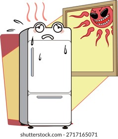 Esta es una ilustración de un refrigerador con una cara caliente bajo la luz directa del sol.