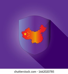This is a illustration of a reliable power. Shield with a map and emblem of China.