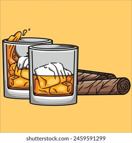 This illustration represent of drink and cigars. it is good for display menu on bar.