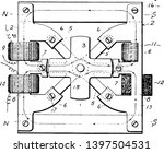 This illustration represents Alternator Inductor which is a passive electrical component vintage line drawing or engraving illustration.