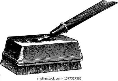 This illustration represents Angular Bristle Fresco Brush which is used for polishing waxed floors vintage line drawing or engraving illustration.