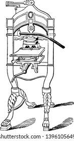 Esta ilustración representa Arming Press que se utiliza para dibujar líneas vintage de enlace de libros o para grava ilustraciones.