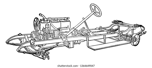 This illustration represents Building an Automobile Step 19 is Steering Gear, vintage line drawing or engraving illustration.
